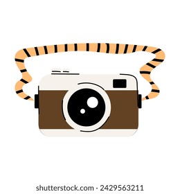 Colorful fun doodle illustration of a photo camera. Cute vector travel icon.