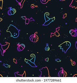 Colorful   fun hand drawn Halloween faces  cute background  vibrant gradients  modern design    great for textiles  wrapping  banners  wallpapers    vector design