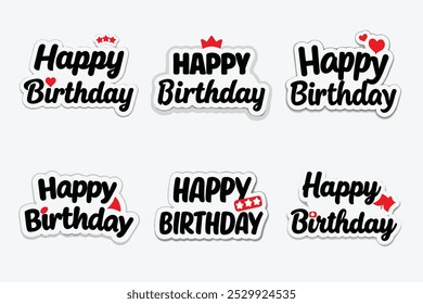 Colorful and Fun Happy Birthday Typography Sticker Set for Kids and Party Decorations