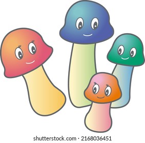 Colorful and fun mushroom family