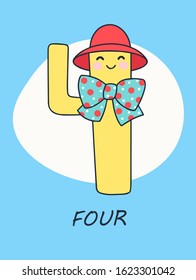 Colorful fun numbers for kids. This number is Four.  Vector