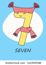 Colorful fun numbers for kids. This number is Seven.  Vector