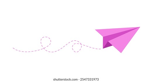 Divertido avión de papel colorido con línea punteada. Dibujado a mano doodle avión. Símbolo de viaje, Ilustración vectorial. Aislado sobre fondo blanco.