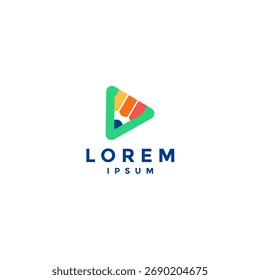 Farbenfrohe lustige Bleistift Inside Dreieck Logo-Design. Spaß kreative pädagogische spielerische Logo-Design.
