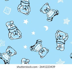Colorful and fun seamless design with cute animals, stars, and hearts. Designed especially for children's and girly apparel, wallpaper, and digital use.