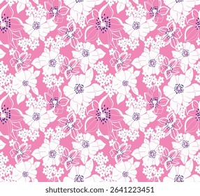 Colorful and fun seamless design with cute animals, stars, and hearts. Designed especially for children's and girly apparel, wallpaper, and digital use.