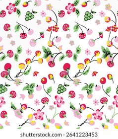 Colorful and fun seamless design with cute animals, stars, and hearts. Designed especially for children's and girly apparel, wallpaper, and digital use.