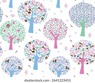 Colorful and fun seamless design with cute animals, stars, and hearts. Designed especially for children's and girly apparel, wallpaper, and digital use.