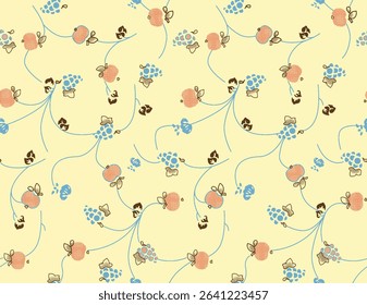Colorful and fun seamless design with cute animals, stars, and hearts. Designed especially for children's and girly apparel, wallpaper, and digital use.