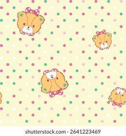 Colorful and fun seamless design with cute animals, stars, and hearts. Designed especially for children's and girly apparel, wallpaper, and digital use.