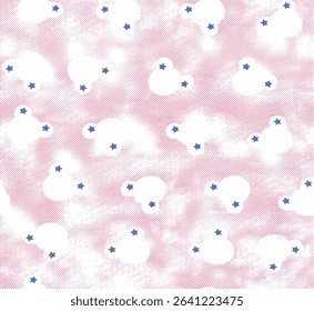 Colorful and fun seamless design with cute animals, stars, and hearts. Designed especially for children's and girly apparel, wallpaper, and digital use.