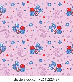 Colorful and fun seamless design with cute animals, stars, and hearts. Designed especially for children's and girly apparel, wallpaper, and digital use.