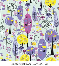 Colorful and fun seamless design with cute animals, stars, and hearts. Designed especially for children's and girly apparel, wallpaper, and digital use.