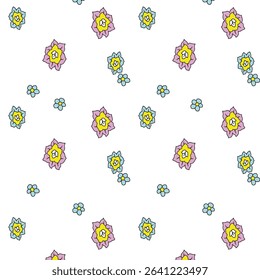 Colorful and fun seamless design with cute animals, stars, and hearts. Designed especially for children's and girly apparel, wallpaper, and digital use.