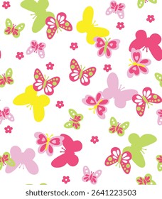 Colorful and fun seamless design with cute animals, stars, and hearts. Designed especially for children's and girly apparel, wallpaper, and digital use.