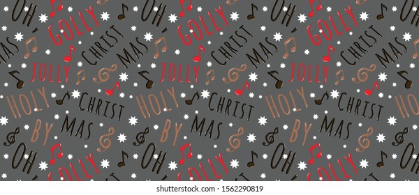 Colorful fun typography with christmas elements pattern background