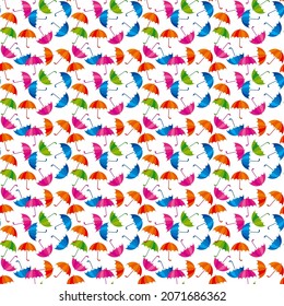 Colorful fun umbrellas seamless pattern for background, fabric, textile, wrap, surface, web and print design. Assorted color autumn umbrella background for textile. Vector tile rapport. 