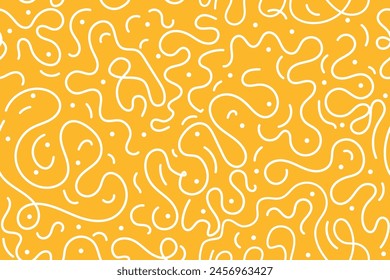 Colorful fun yellow white irregular doodle lines seamless pattern. Creative minimalist abstract style background for children with basic shapes. Simple party confetti texture, childish scribble shape