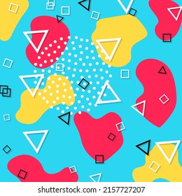 Colorful Funky Background. 90s Pattern. Colour Shapes Pattern. Splash Fun Background. Vector Illustration.