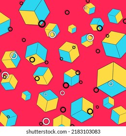 Colorful Funky Background. 90s Pattern. Colour Shapes Pattern. Splash Fun Background. Vector Illustration.