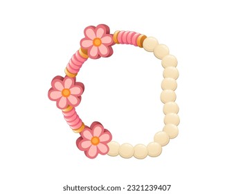Colorful funky bracelet from bright plastic beads with flower shaped beads vector illustration isolated on white background