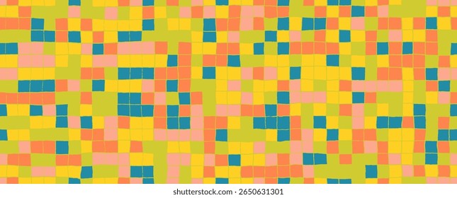 Colorido funky a cuadros sin patrón. Patrón de cuadros geométricos con líneas de lápiz y trazos. Fondo cuadrado de la cuadrícula. Abstractas Fondo de pantalla de impresión comprobado ingenuo. Fondo de tablero de ajedrez hippie groovy.