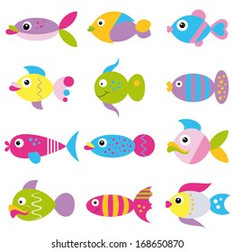 Colorful Funky Fish Collection Pattern Stock Vector (Royalty Free ...