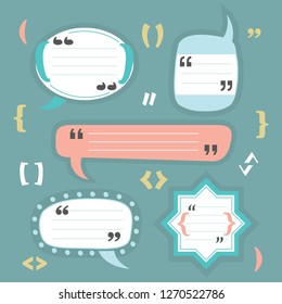 Colorful funky modern blank and empty block quotes icons set design elements on teal background
