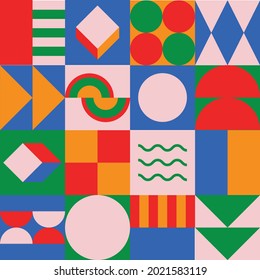 colorful funky neo geometry shapes vector pattern design for background, web banner, fabric, wrapping paper, packaging, background, poster, cover, and more