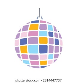 Farbige funky und Pop-Disco-Ball Vektorsymbol Set Silhouette einzeln auf quadratischem weißem Hintergrund. Einfache flache Vektorsymbol-Zeichnung mit minimalistischem Kunststil.