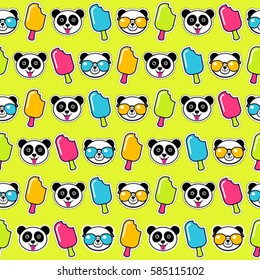 colorful funky seamless pattern with panda