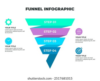 Colorful Funnel Process Infographic Representing Customer Journey from Awareness to Conversion with Iconic Stages