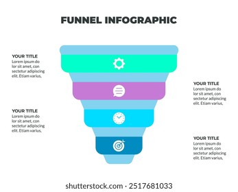 Colorful Funnel Process Infographic Representing Customer Journey from Awareness to Conversion with Iconic Stages