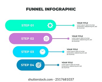 Colorful Funnel Process Infographic Representing Customer Journey from Awareness to Conversion with Iconic Stages