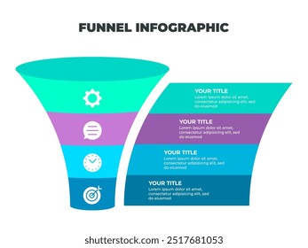 Colorful Funnel Process Infographic Representing Customer Journey from Awareness to Conversion with Iconic Stages
