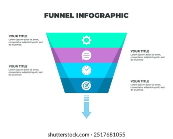 Colorful Funnel Process Infographic Representing Customer Journey from Awareness to Conversion with Iconic Stages