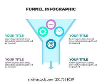 Colorful Funnel Process Infographic Representing Customer Journey from Awareness to Conversion with Iconic Stages