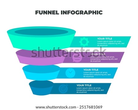 Colorful Funnel Process Infographic Representing Customer Journey from Awareness to Conversion with Iconic Stages