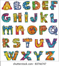 colorful funny cat alphabet