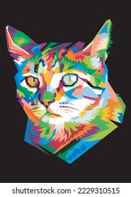 colorful funny cat on pop art style isolated black backround