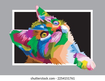 colorful funny cat on pop art style isolated black backround