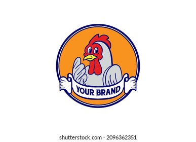 Colorful Funny Chicken Rooster Cock Cartoon Mascot Character for Fried Chicken Restaurant Logo Design Vector