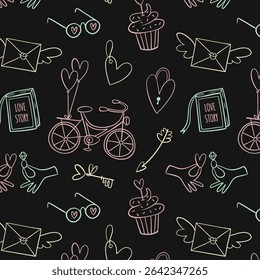 Icône de gribouillage enfants amusants colorés motif harmonieux. Symbole mignon de dessin d'enfant heureux impression de fond d'écran, concept d'éducation diversifiée arrière-plan illustration texture.
