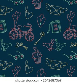 Icône de gribouillage enfants amusants colorés motif harmonieux. Symbole mignon de dessin d'enfant heureux impression de fond d'écran, concept d'éducation diversifiée arrière-plan illustration texture.
