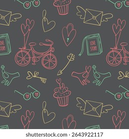 Icône de gribouillage enfants amusants colorés motif harmonieux. Symbole mignon de dessin d'enfant heureux impression de fond d'écran, concept d'éducation diversifiée arrière-plan illustration texture.
