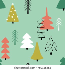 Funny Christmas Seamless Pattern Trees Hand Stock Vector (Royalty Free ...