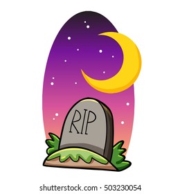 Colorful funny & creepy grave with crescent moon background.