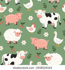 Colorful funny cute farm animals pattern