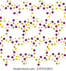 Colorful funny dots seamless pattern. Irregular shapes on white background. Childish design with cute hand drawn circles. Simple flat cartoon style vector illustration