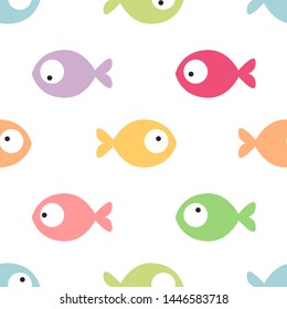 Patrón sin fisuras de peces divertidos y coloridos. Ilustración vectorial.
